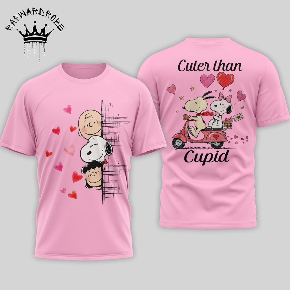 Cute Than Cupid Valentine Snoopy Peanuts Pink Graphic T-Shirt