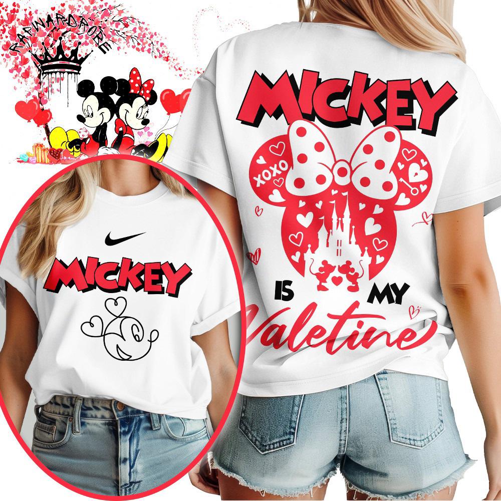 Mickey Minnie Valentine Heart Cartoon Couple Graphic T Shirt