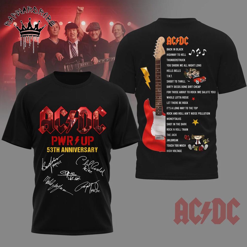 ACDC PWR UP Tour Rock Band Signature Graphic T-Shirt