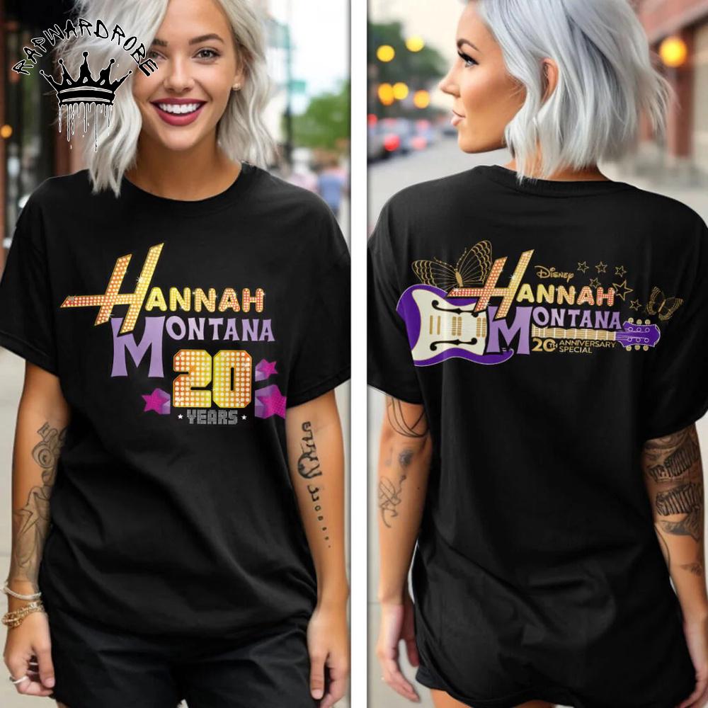 Hannah Montana 20th Anniversary Black T-Shirt Miley Cyrus Disney Fan Tee