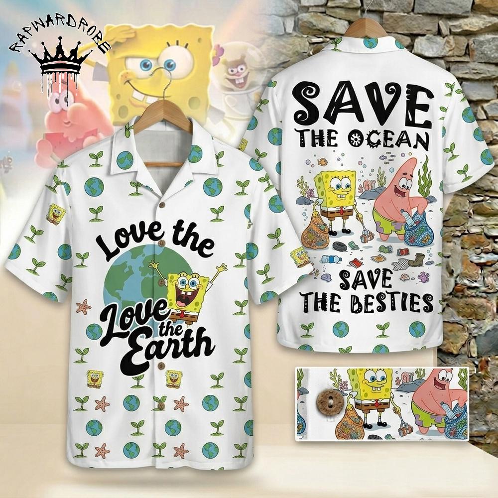 SpongeBob Save The Ocean Love Earth Hawaiian Shirt Cartoon Hawaiian Shirt