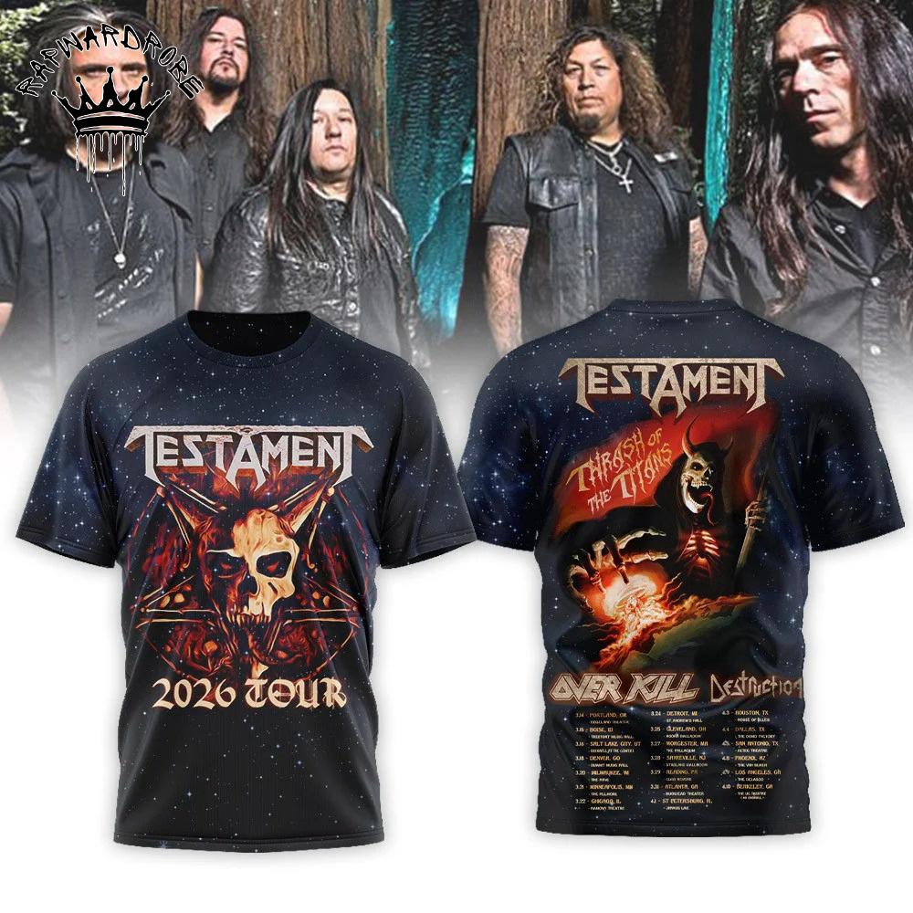 Testament Thrash Metal Band Tour T-Shirt, Heavy Metal Concert Fan Tee