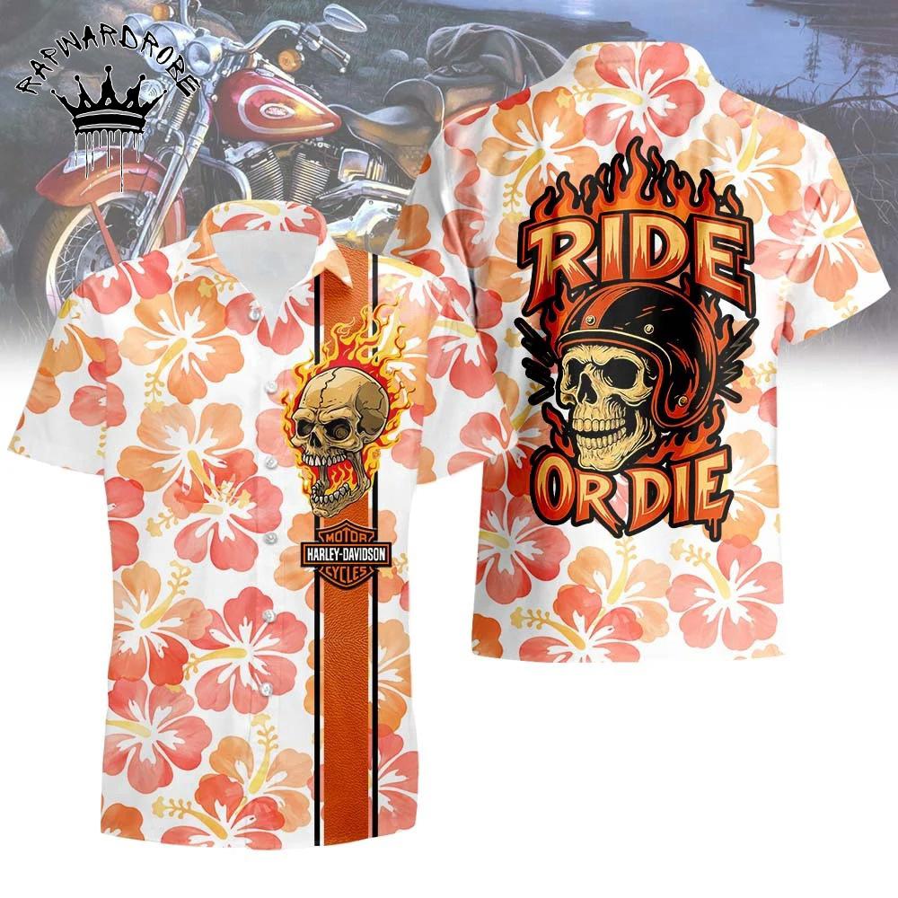Ride Or Die Skull Biker Floral Hawaiian Shirt