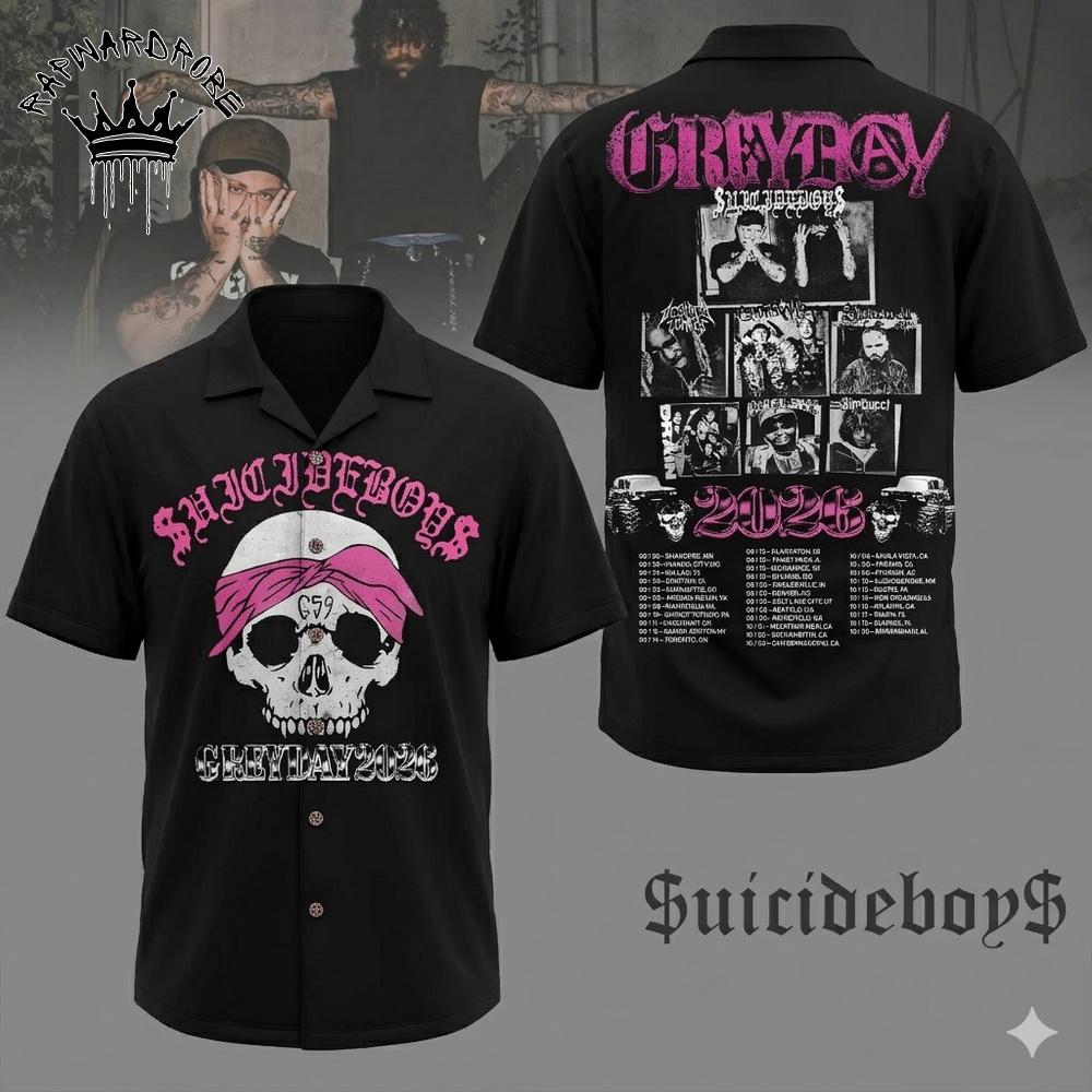 SuicideboyS Greyday Tour 2026 Skull Graphic Hawaiian Shirt