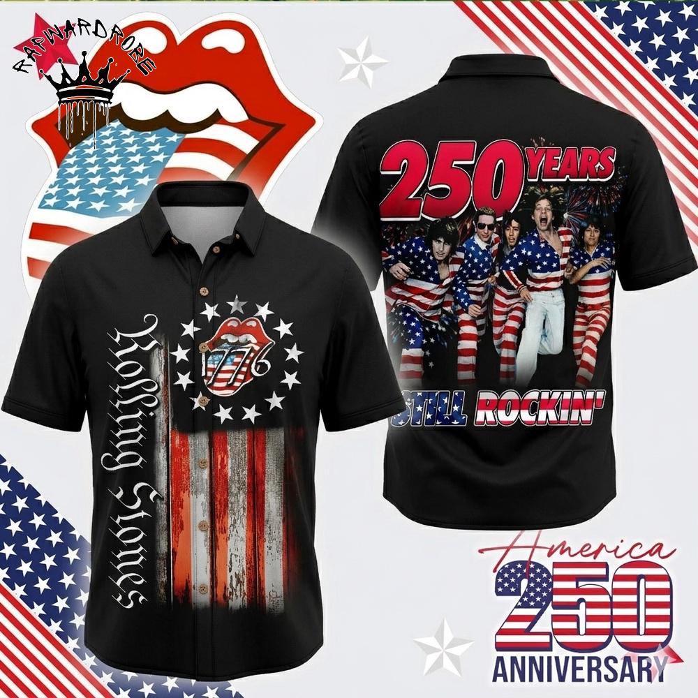 The Rolling Stones USA 250 Years Anniversary American Flag Patriotic Hawaiian Shirt