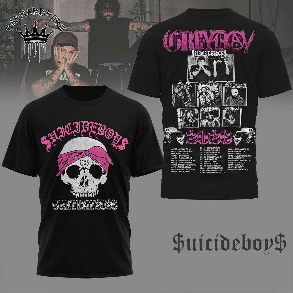 $uicideboy$ Greyday Tour 2026 Skull Graphic T-Shirt